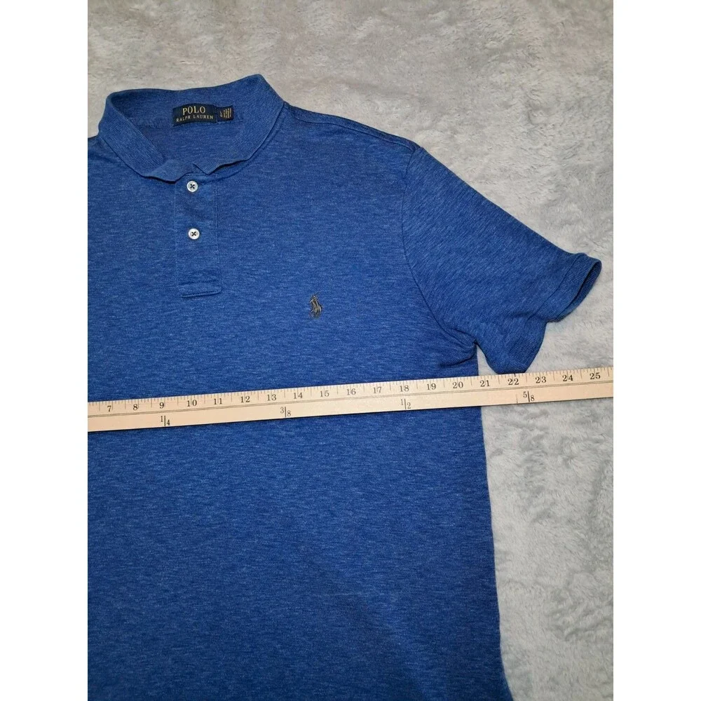Polo Ralph Lauren Polo Shirt Blue Short Sleeve Collar Cotton Grey Pony Men Large